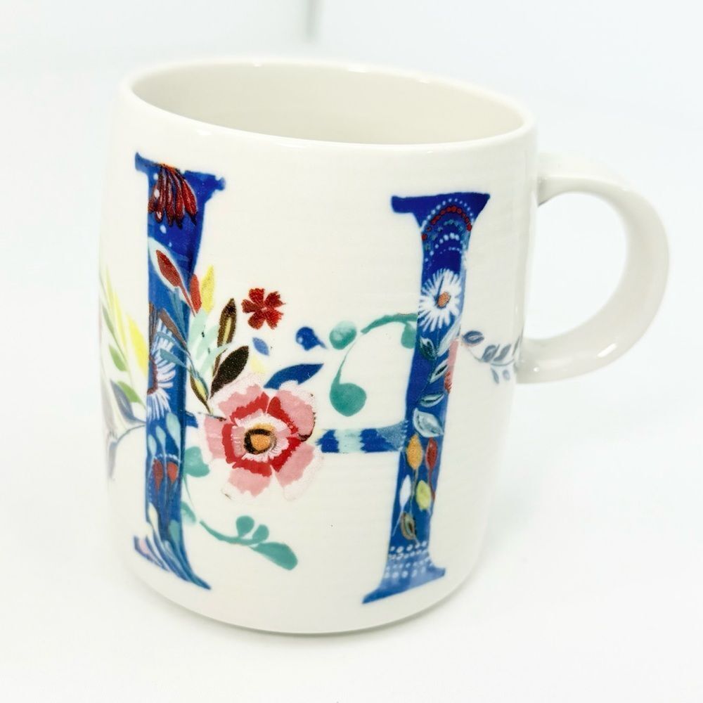 Anthropologie Starla M. Halfmann Petal Palette Monogram Initial H Ceramic Mug